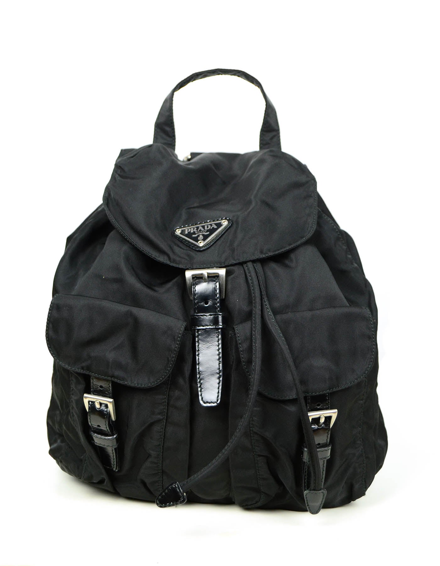 Prada Handbag Backpack Bag w Front Buckle Pockets Nylon Black Small