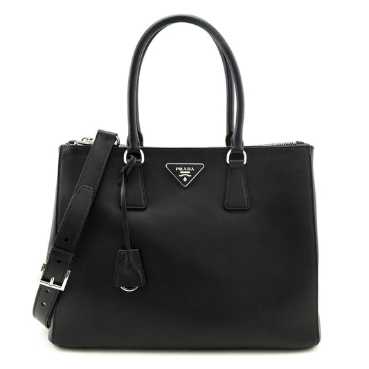 Prada Handbag City Calf Galleria Double Tote Black Medium Zip Tote Bag