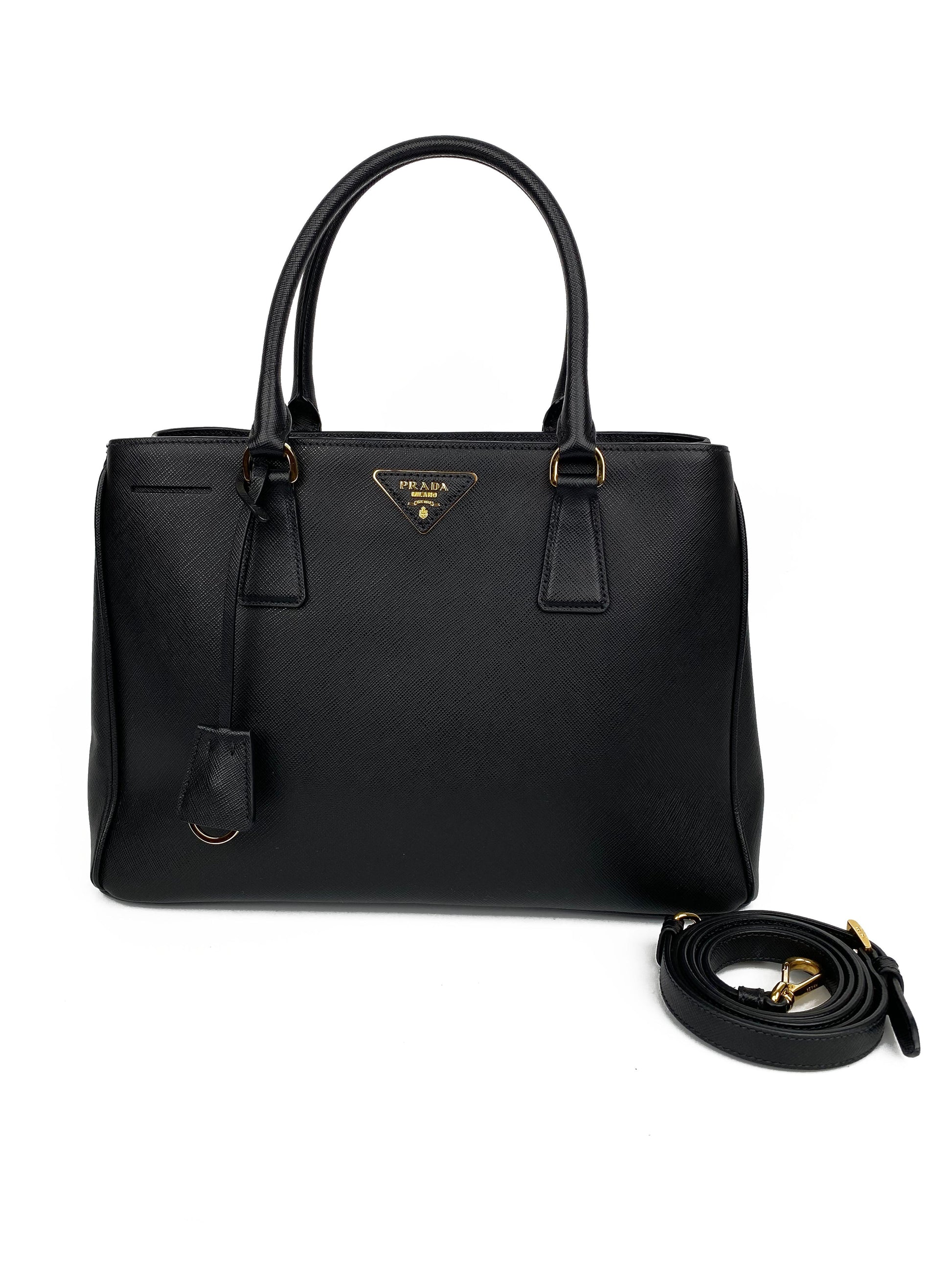 Prada Tote Bag Double Lux Black Medium Zip