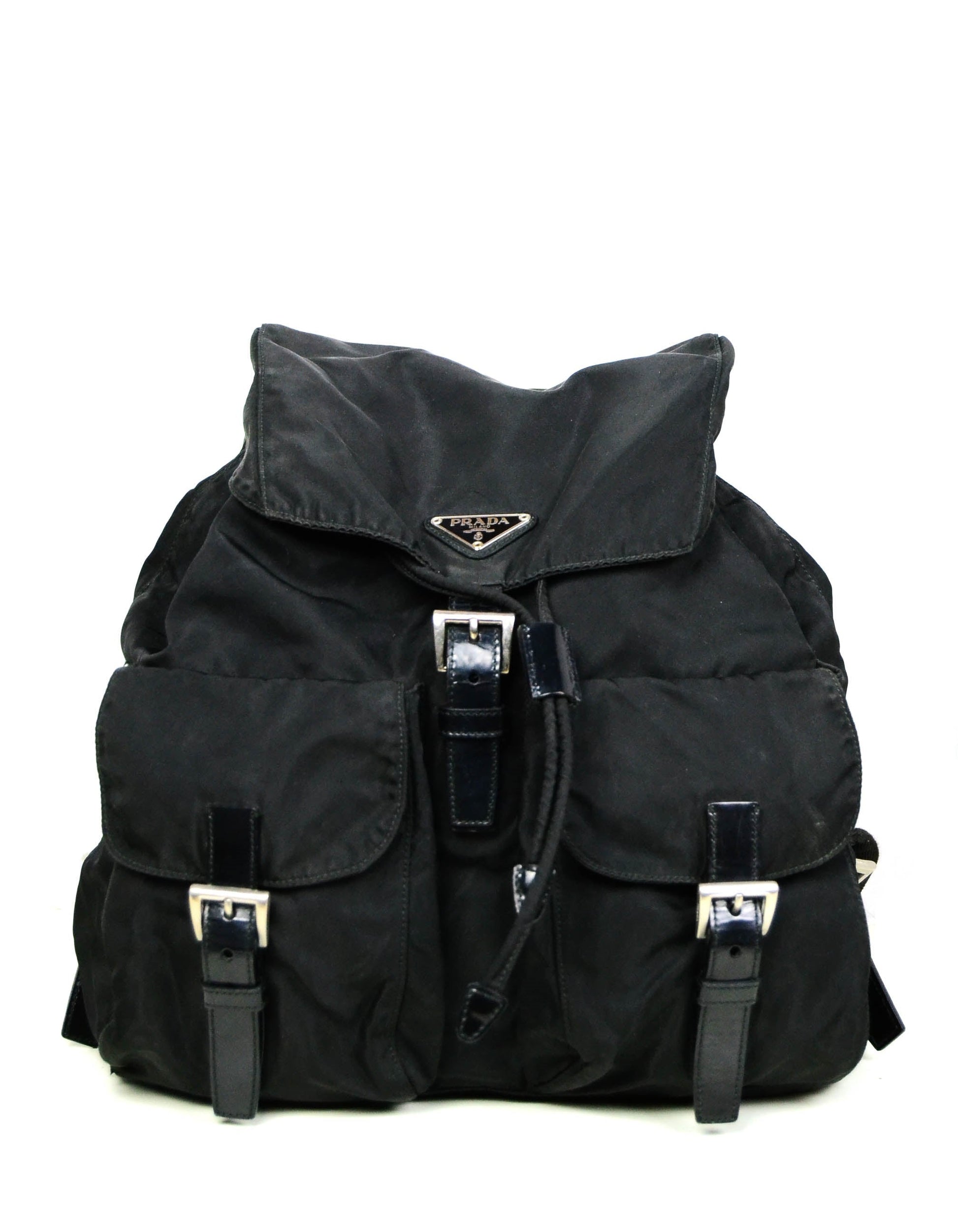 Prada Handbag Double Buckle Backpack Bag 3 Nylon Black Belt