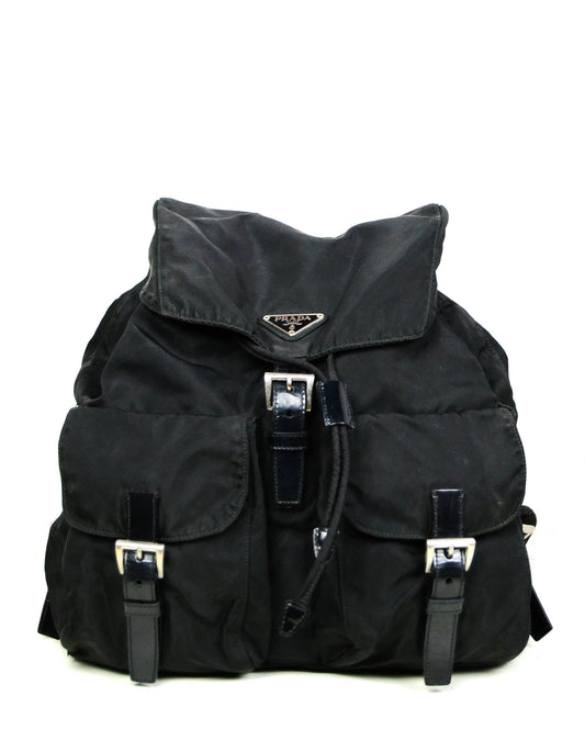 Prada Handbag Double Buckle Backpack Bag 3 Nylon Black Belt