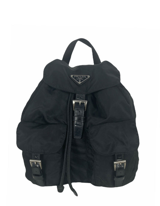 Prada Handbag Backpack Bag w Front Buckle Pockets 2 Nylon Black Small