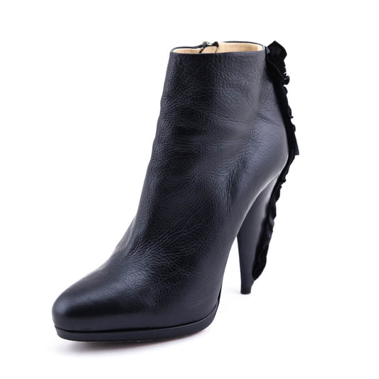 Prada Handbag Ruffle Platform Ankle Boots Black Shoes
