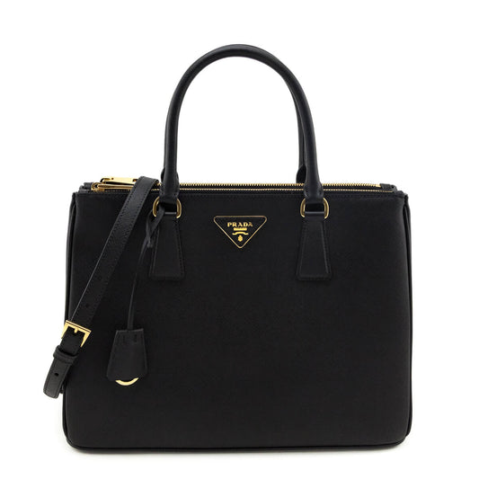 Prada Handbag Lux Galleria Double Tote Saffiano Black Medium Tote Bag