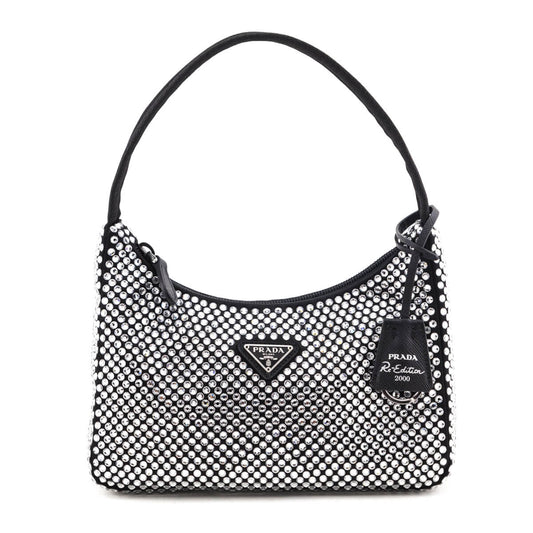 Prada Handbag & Crystal Re-Edition Bag Satin Black Mini Mini Bag