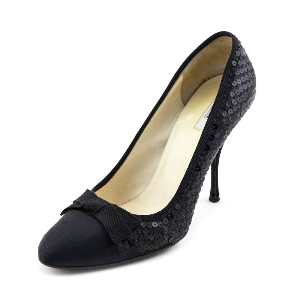 Prada Shoe Sequin & Bow Pumps Satin Black Shoes
