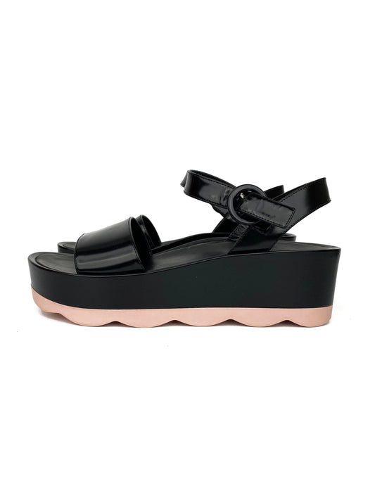 Prada Handbag Spazzolato Platform Sandals 40 Black Shoes