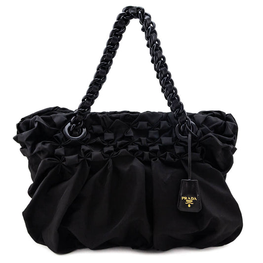 Prada Handbag Tessuto Origami Pleated Tote Nylon Black Tote Bag