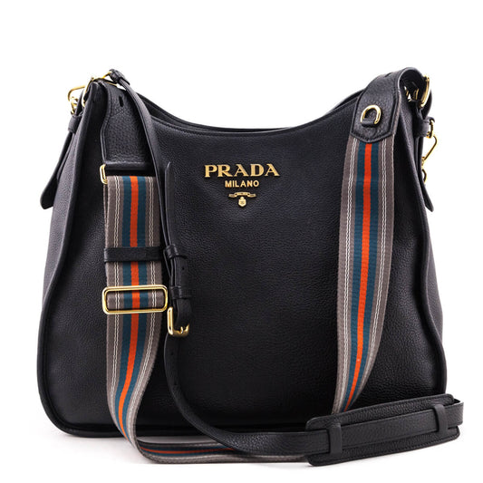 Prada Handbag Daino Hobo Vitello Black Hobo Bag