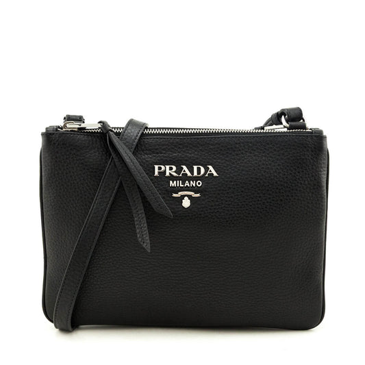 Prada Handbag Phenix Double Crossbody Bag Vitello Black Zip