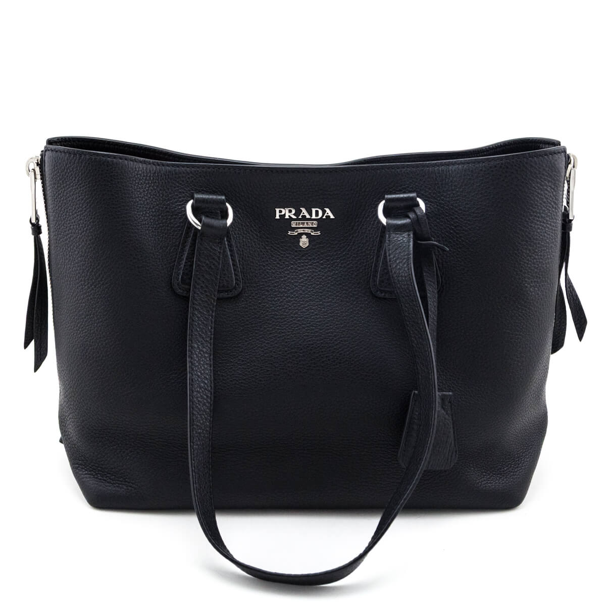 Prada Handbag Phenix Side Shopping Tote Vitello Black Zip Tote Bag