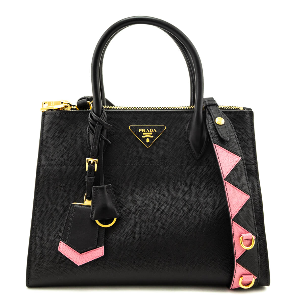 Prada Handbag & Begonia & City Calfskin Greche Paradigme Saffiano Black