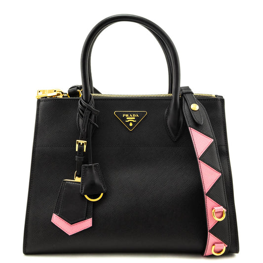 Prada Handbag & Begonia & City Calfskin Greche Paradigme Saffiano Black