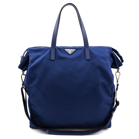 Prada Handbag Tessuto Trim Tote Bag Saffiano Blue
