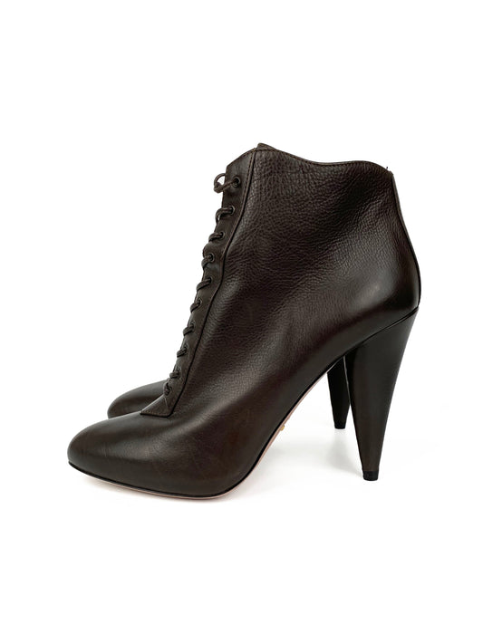 Prada Handbag Lace-up Ankle Boots 38.5 Brown Shoes