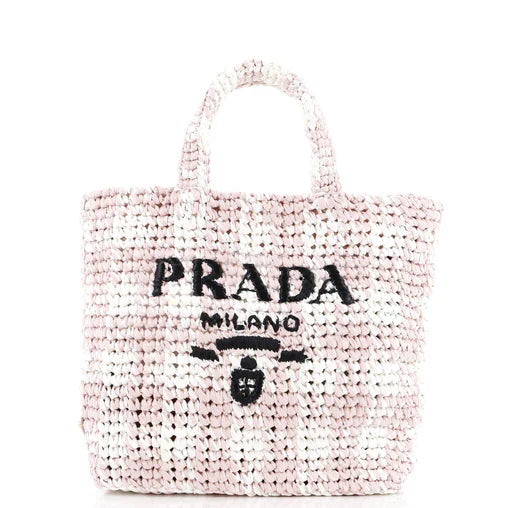 Prada Tote Raffia Small Logo Shoulder Bag