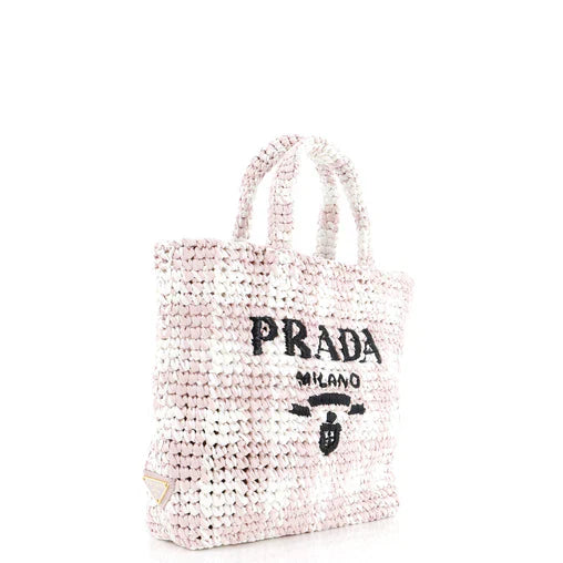 Prada Tote Raffia Small Logo Shoulder Bag