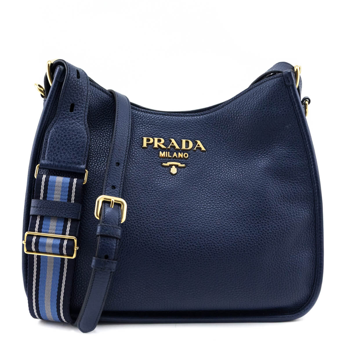 Prada Handbag Daino Soft Hobo Messenger Bag Vitello Navy Hobo Bag
