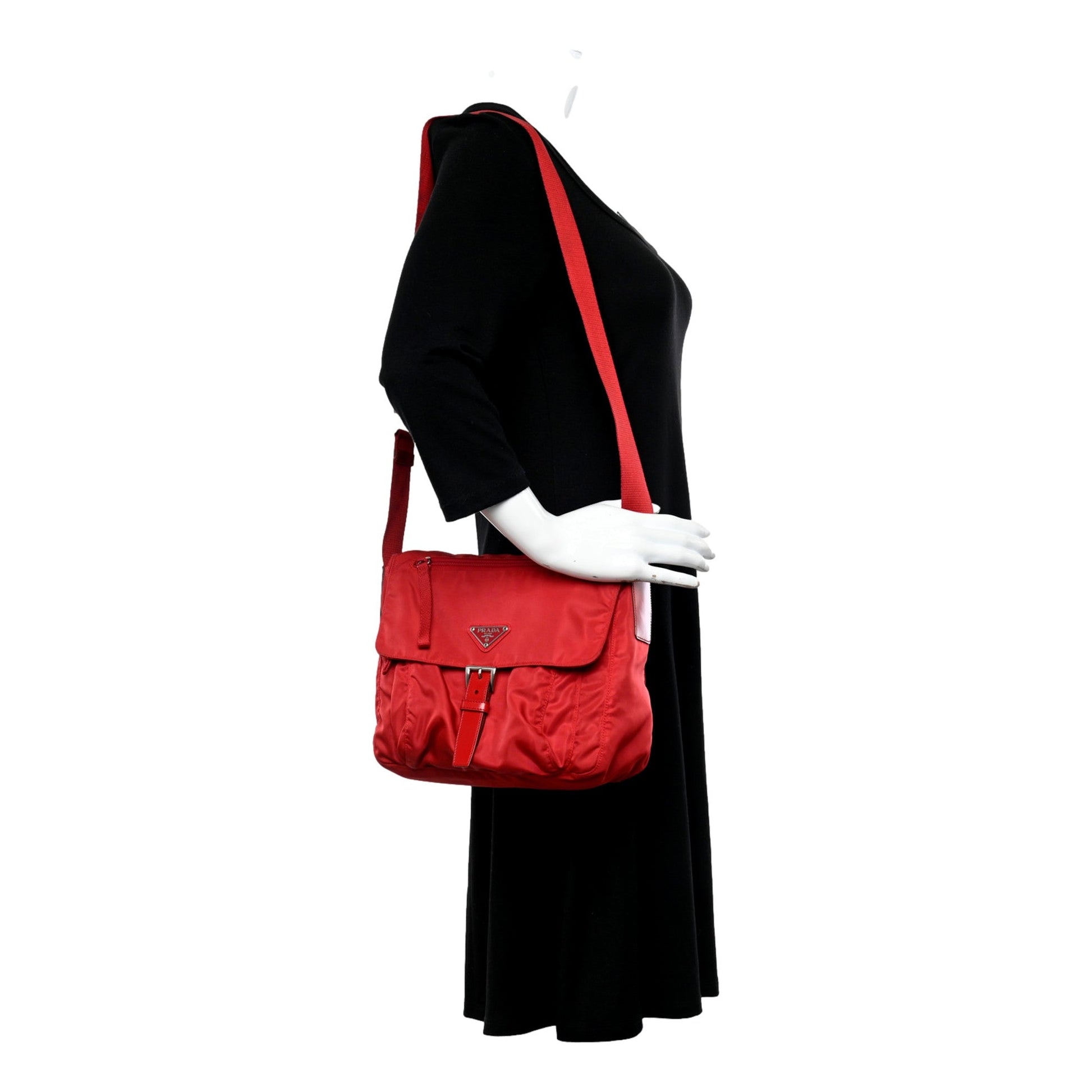 Prada Rosso Pattina Messenger Bag Nylon Red Medium