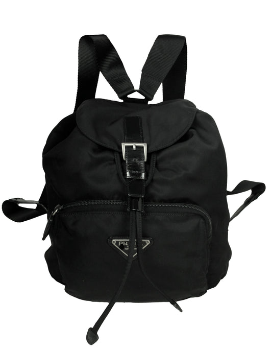 Prada Handbag Backpack Bag with Front Zipper Pocket Nylon Black Belt