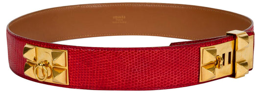 Hermes Collier De Chien Lizard Belt Handbag Red