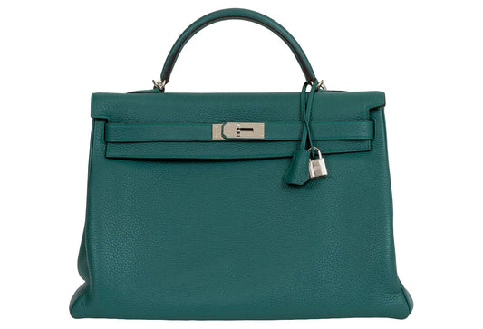 Hermes Malachite Palladium Kelly Handbag Travel Bag