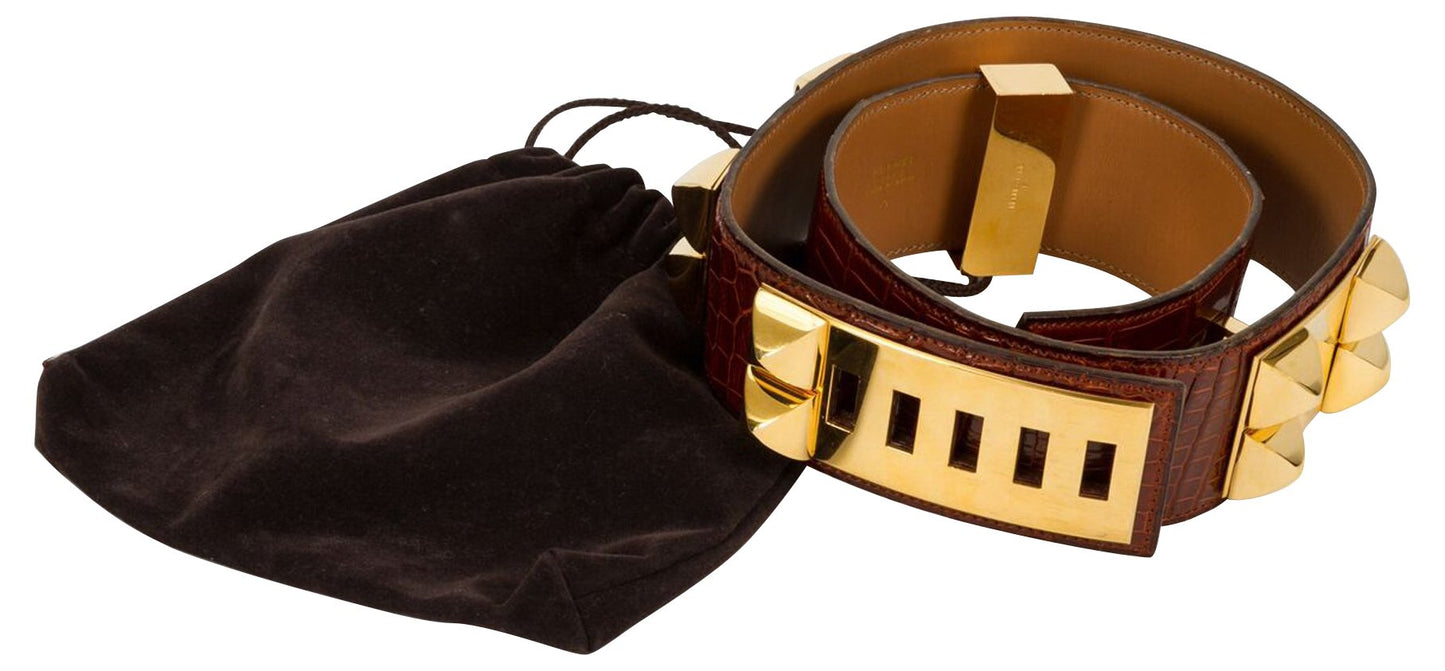 Hermes Rare Croc Collier De Chien Belt Handbag