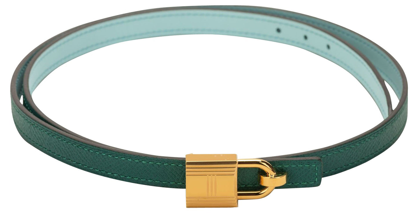 Hermes Atoll Lock Belt Handbag Blue Green