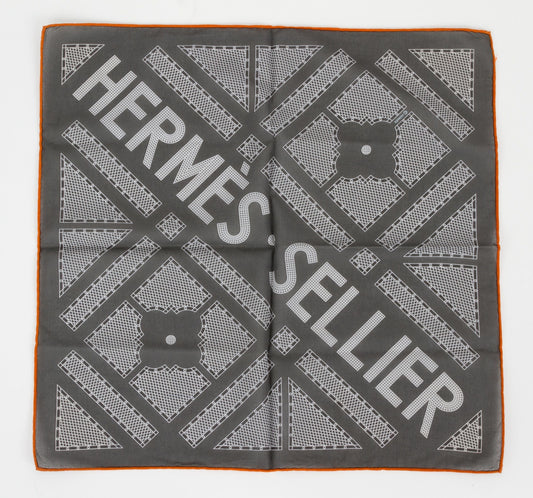 Hermes Grey Geometric Cotton Pochette Handbag Gray Travel Bag