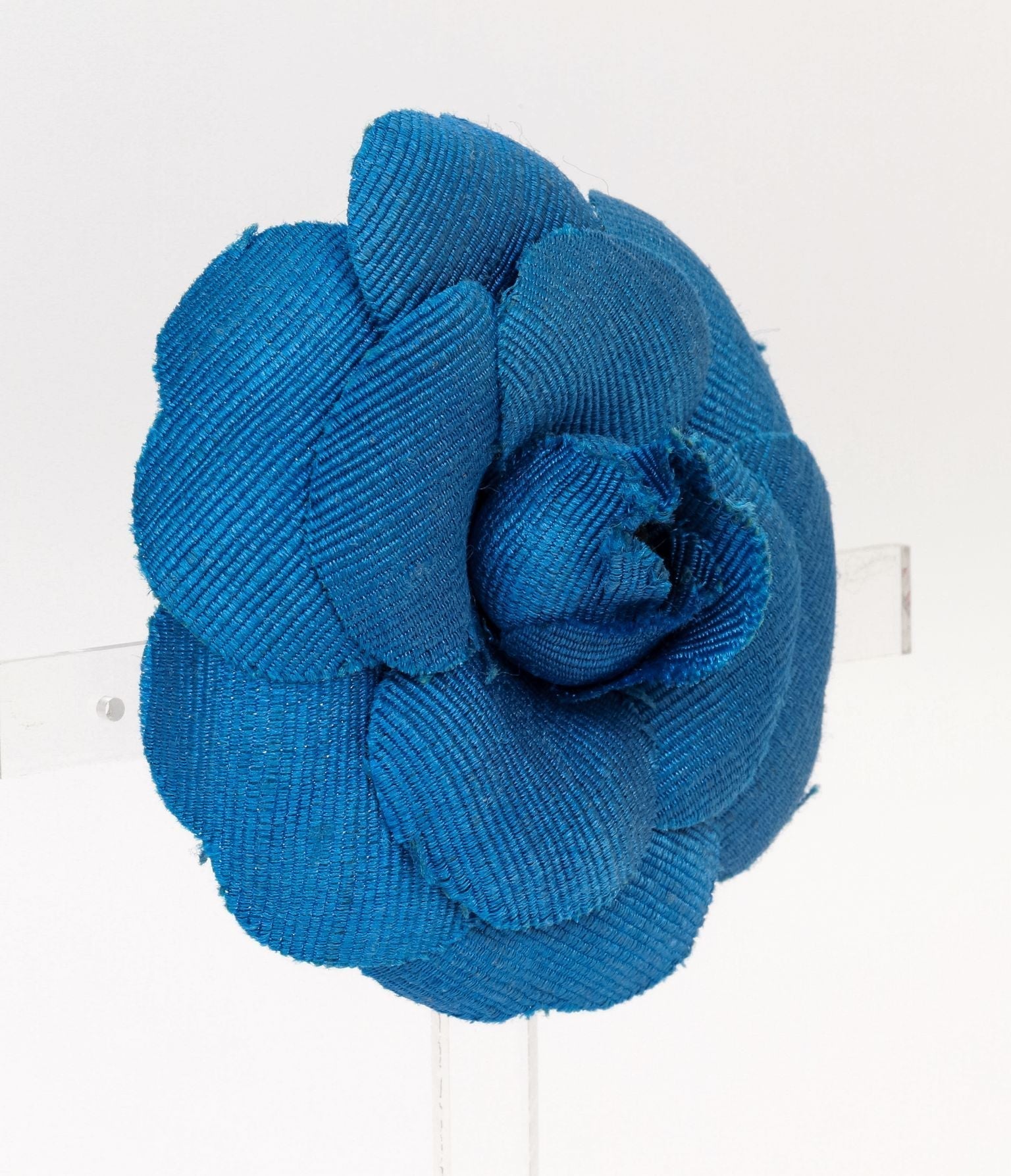 Chanel fabric camellia brooch Handbag Blue Large