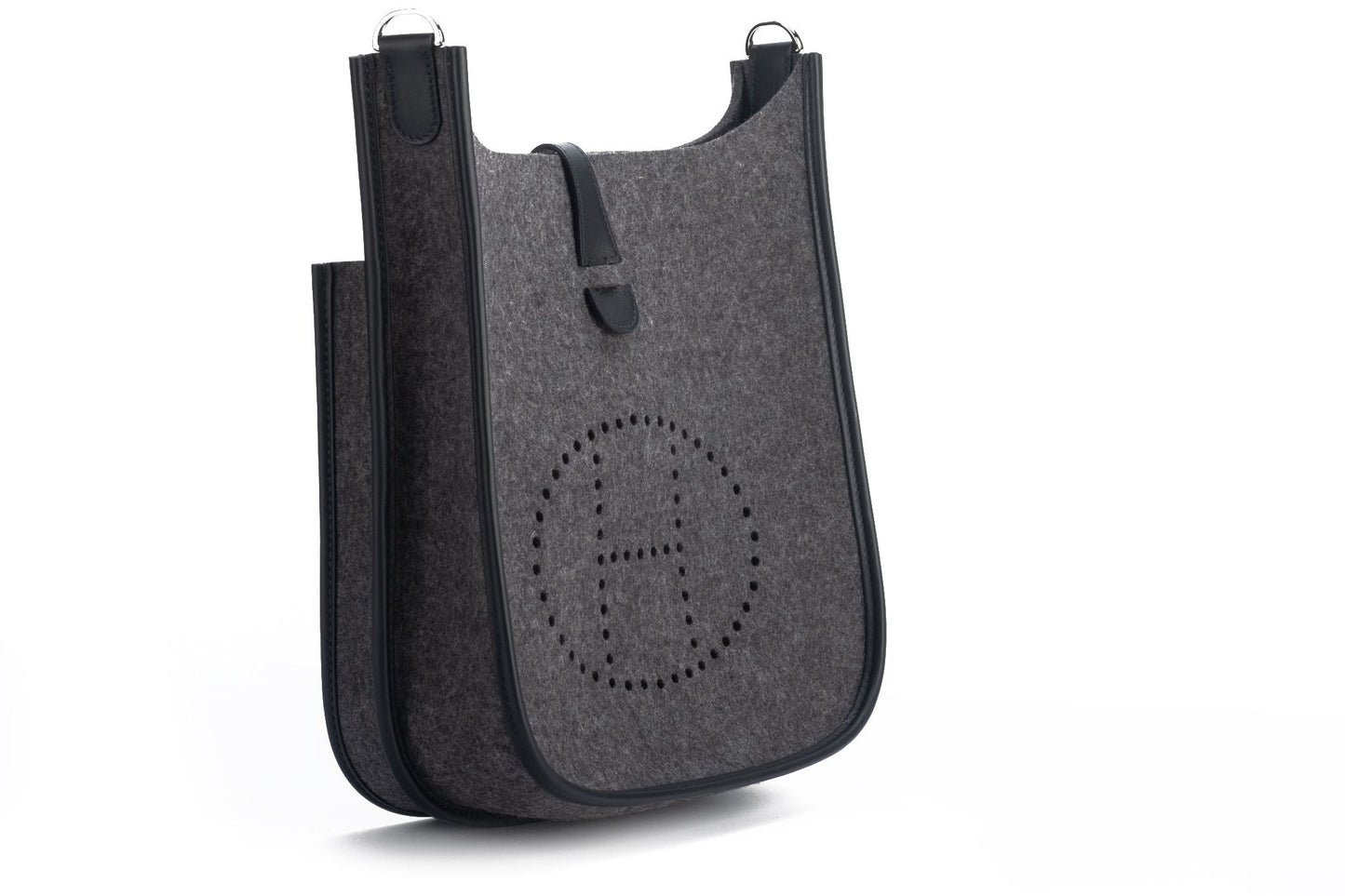 Hermes Bnib Grey Felt Evelyne Pm Handbag Black Travel Bag