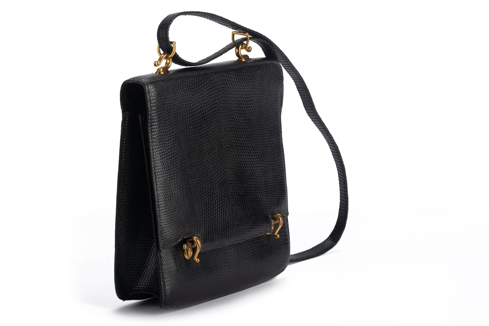 Hermes Lizard Shoulder Bag Black