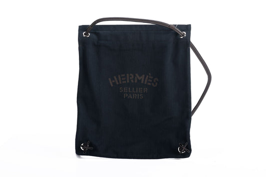Hermes Toile Feedbag Handbag Canvas Black Travel Bag