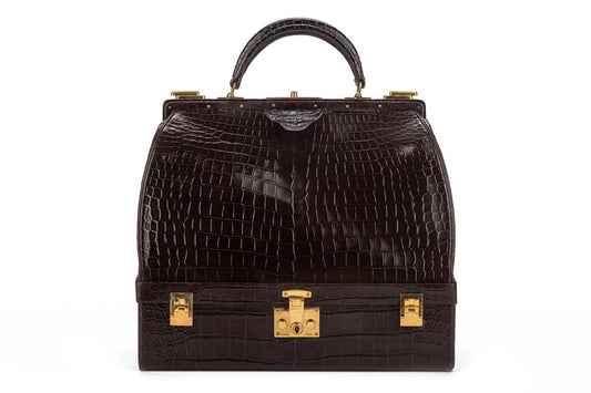 Hermes Lg Croc Doctor Bag Brown Travel Bag
