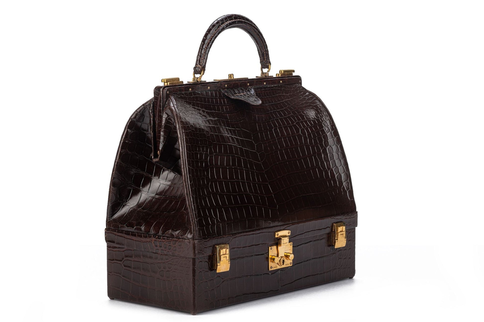 Hermes Lg Croc Doctor Bag Brown Travel Bag