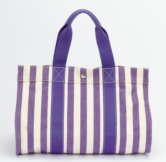 Hermes Striped Beach Bag Purple Travel Bag