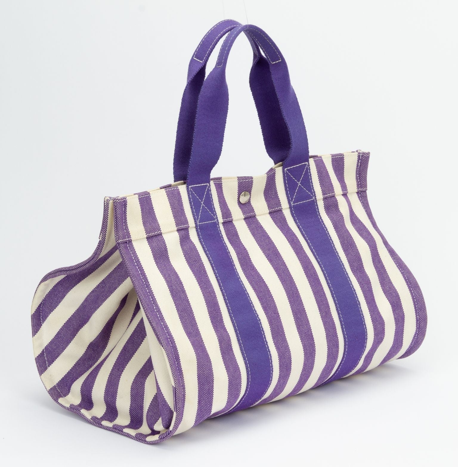 Hermes Striped Beach Bag Purple Travel Bag