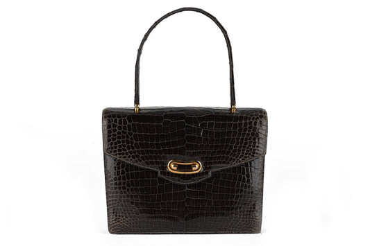 Hermes Dark Grey Croc Handbag Travel Bag