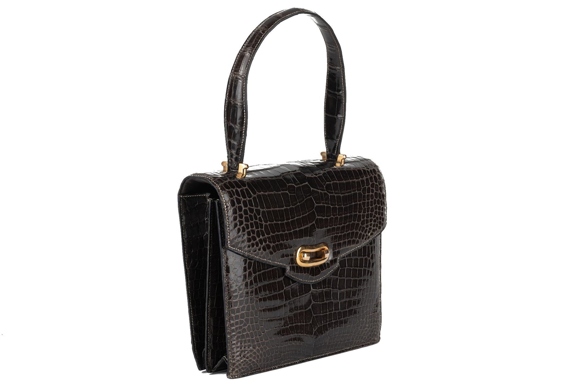 Hermes Dark Grey Croc Handbag Travel Bag