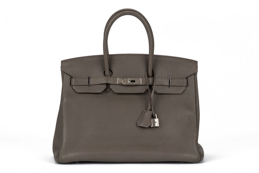 Hermes Birkin Etain Clemence Handbag Leather Travel Bag