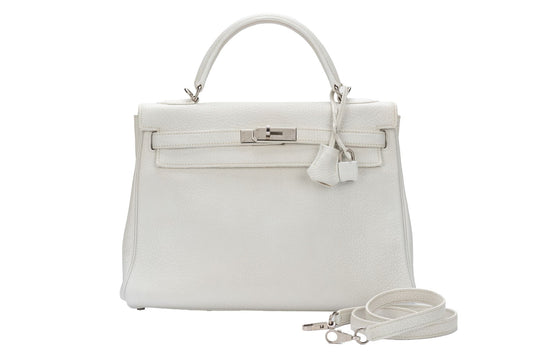 Hermes Kelly Retourne Clemence Handbag White Travel Bag