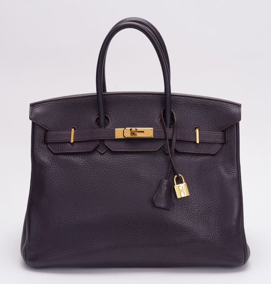 Hermes Birkin Raisin Clemence Handbag Gold Travel Bag