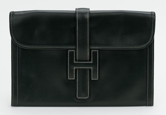 Hermes Jige Clutch Box Calf Green Clutch Bag
