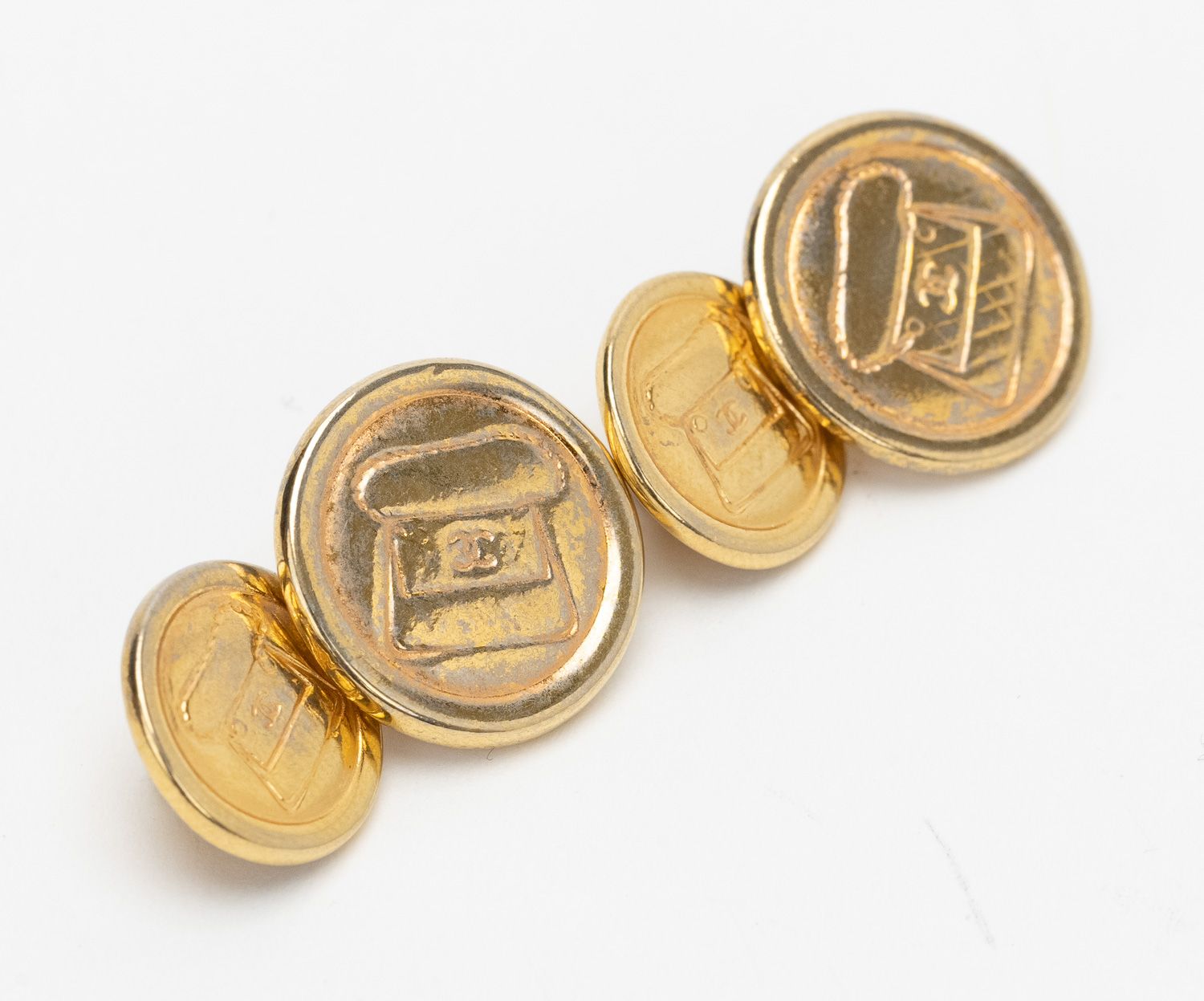 Chanel Bag Cufflinks 80s Gold Flap Handbag