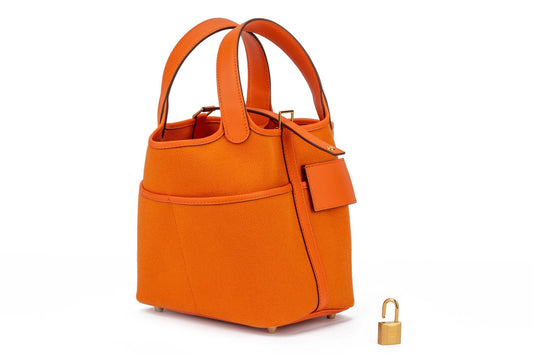 Hermes Nib Orange Swift Toile Picotin Handbag Travel Bag