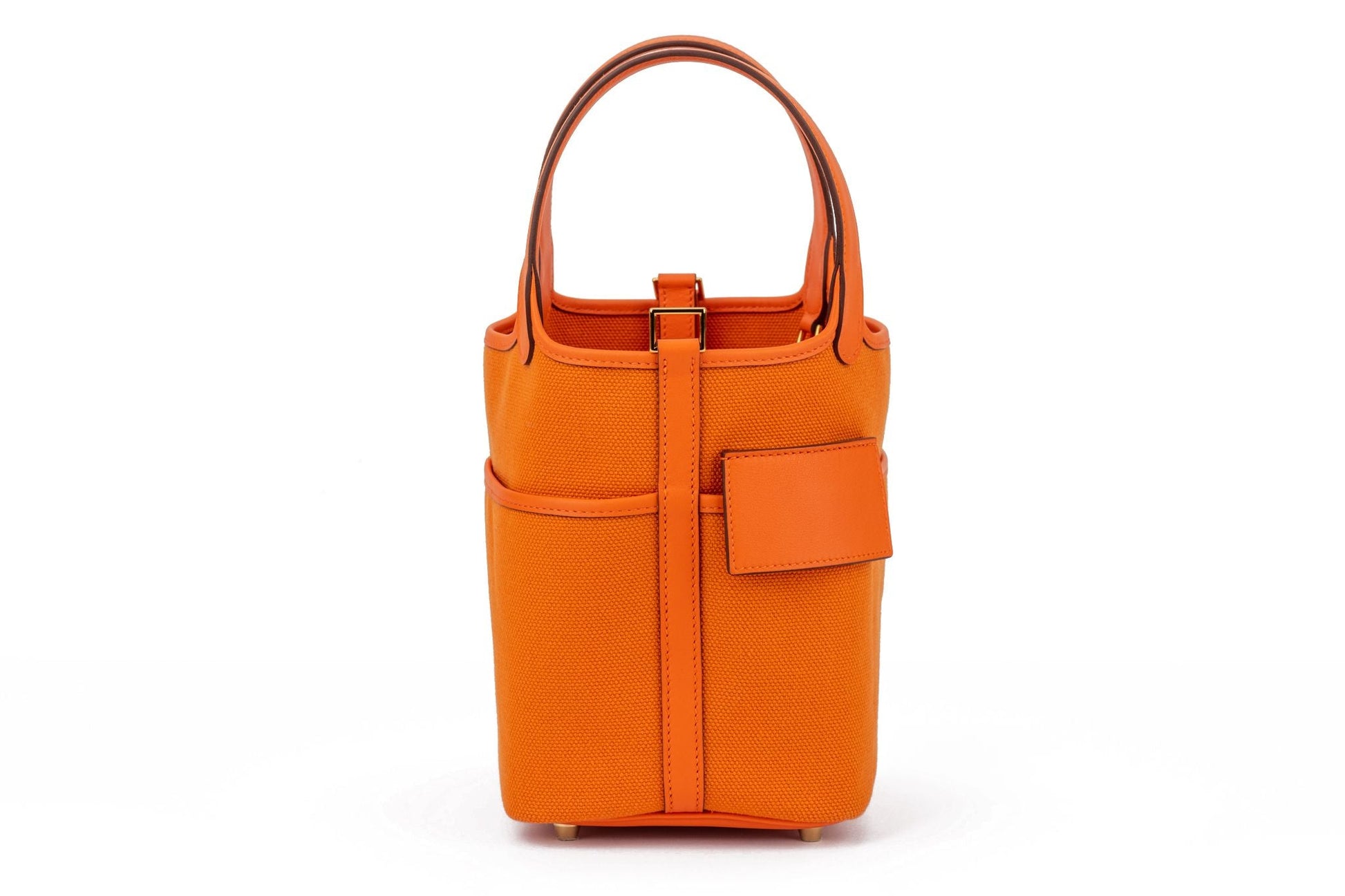 Hermes Nib Orange Swift Toile Picotin Handbag Travel Bag