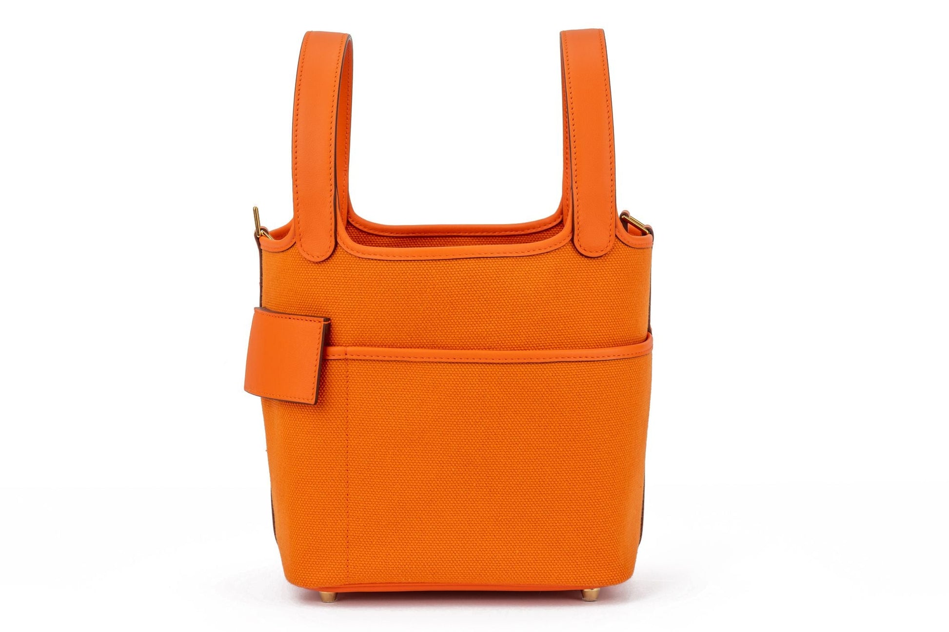 Hermes Nib Orange Swift Toile Picotin Handbag Travel Bag