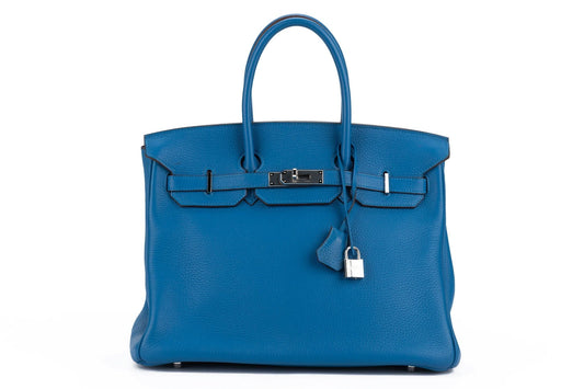 Hermes Birkin Izmir Clemence Handbag Blue Travel Bag