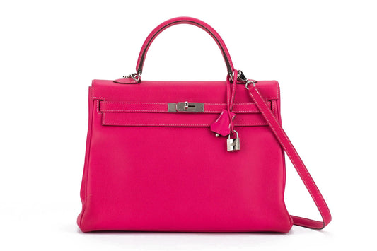 Hermes Rose Tyrien Tosca Verso Kelly Handbag Travel Bag