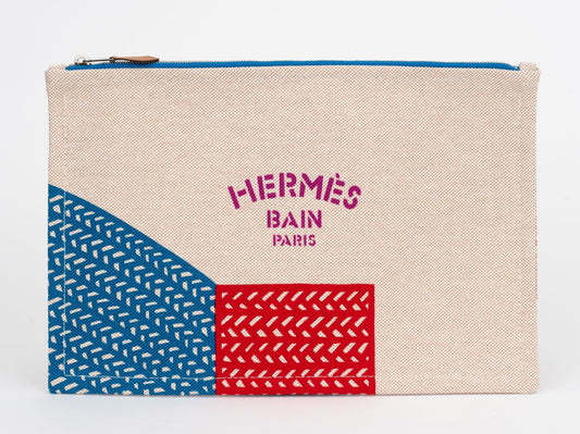 Hermes New Fish Toile Pochette Handbag Travel Bag